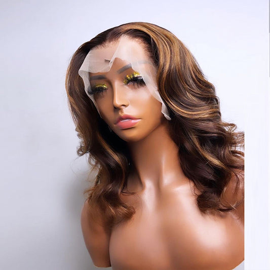 Wig Piano Color Natural Chemical Fiber Front Lace Wig Headgear Big Wave Shawl Short Curly Hair