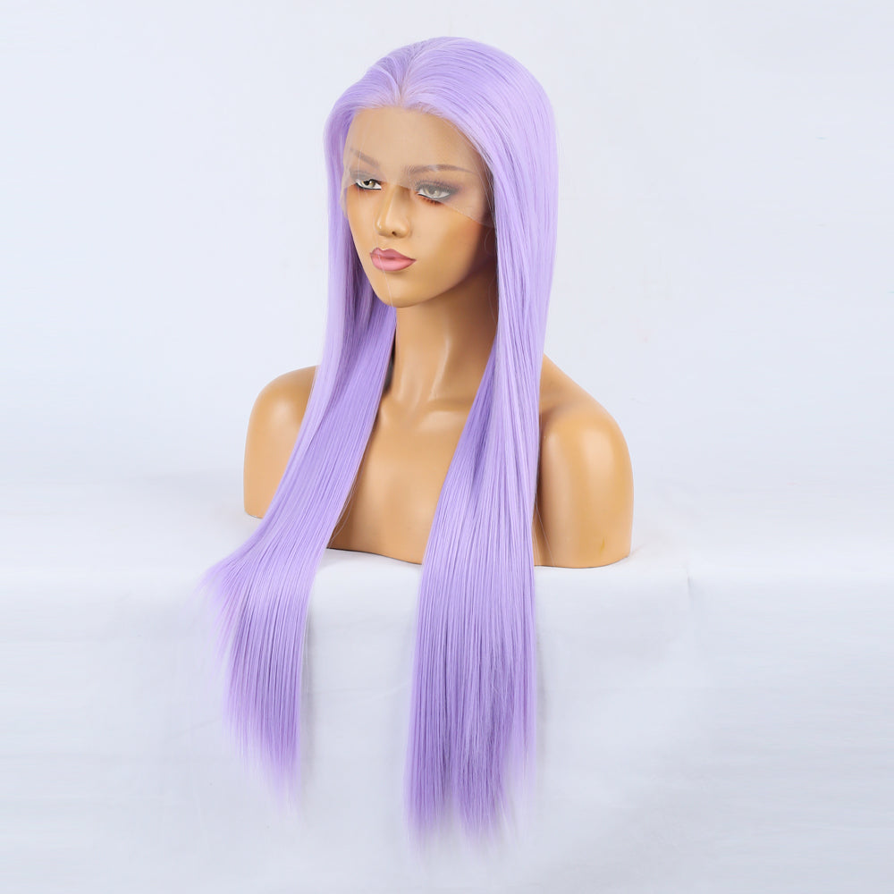 Wig Natural Transition Wig Light Purple Chemical Fiber Front Lace Long Straight Hair Matte High Temperature Silk Headgear