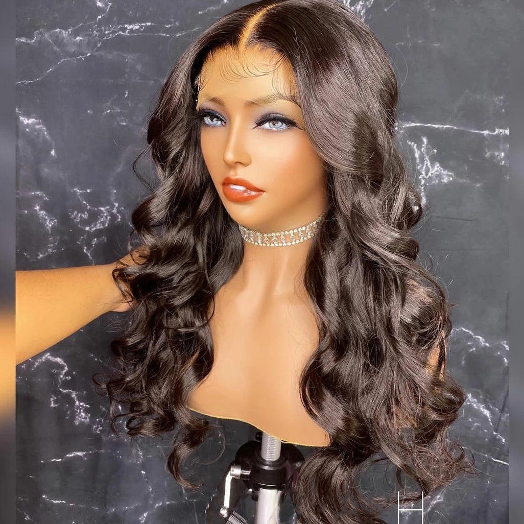 Ladies Wig Natural Buckle Wig Black Big Wave Chemical Fiber Front Lace Long Curly Hair High Temperature Silk Headgear