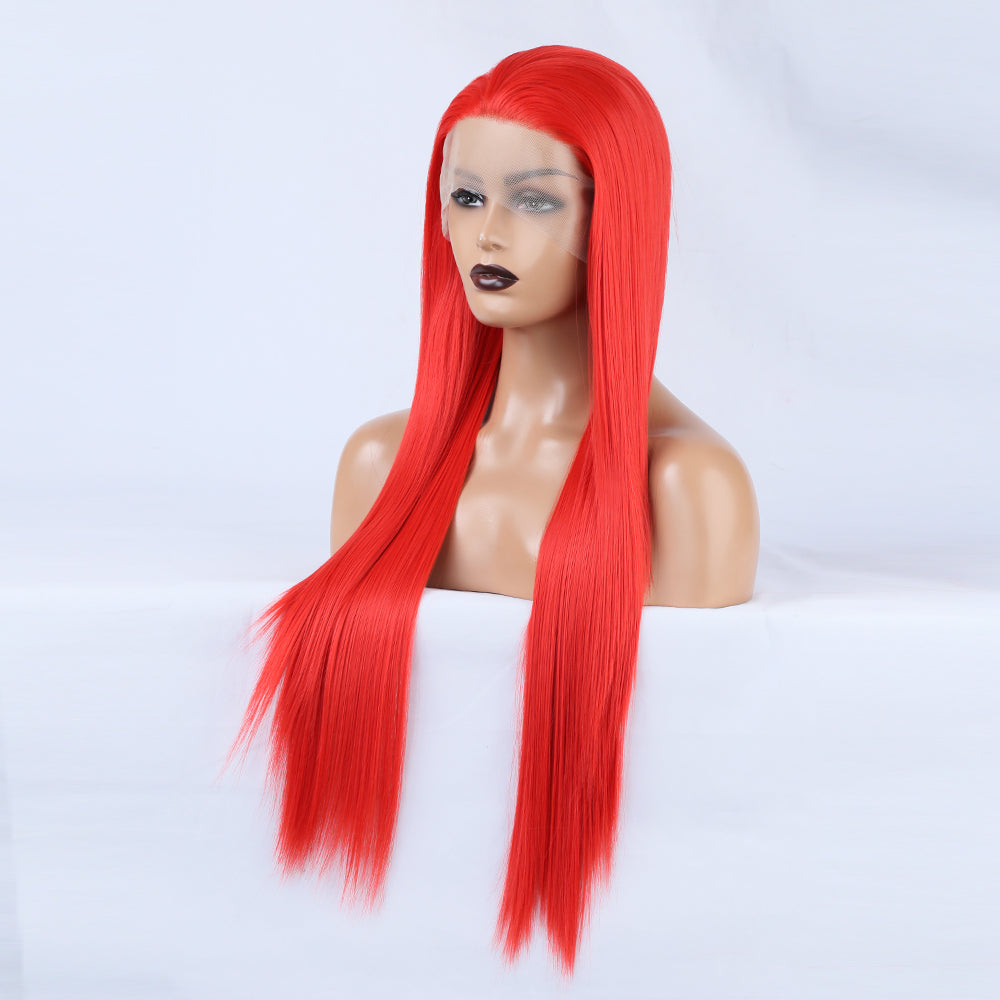 Ladies Red Wig Front Lace Large Lace Ladies Chemical Fiber Wig Headgear Lace wigs Long Straight Hair