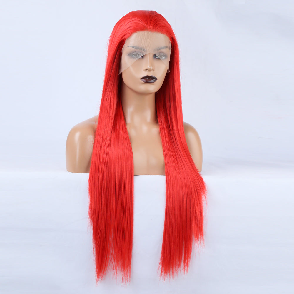Ladies Red Wig Front Lace Large Lace Ladies Chemical Fiber Wig Headgear Lace wigs Long Straight Hair