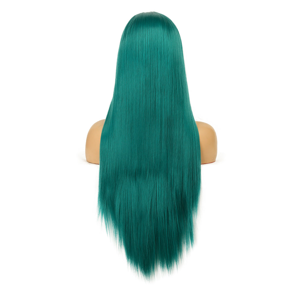 Green Wig Natural Realistic Hand Groove Chemical Fiber Front Lace Long Straight Hair Matte High Temperature Silk Wig Headgear
