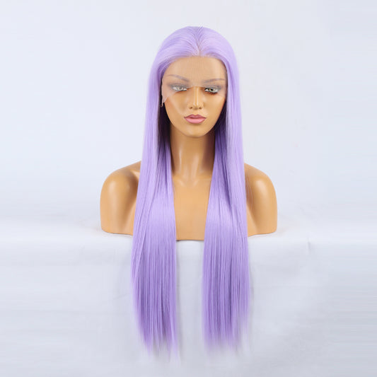 Wig Natural Transition Wig Light Purple Chemical Fiber Front Lace Long Straight Hair Matte High Temperature Silk Headgear