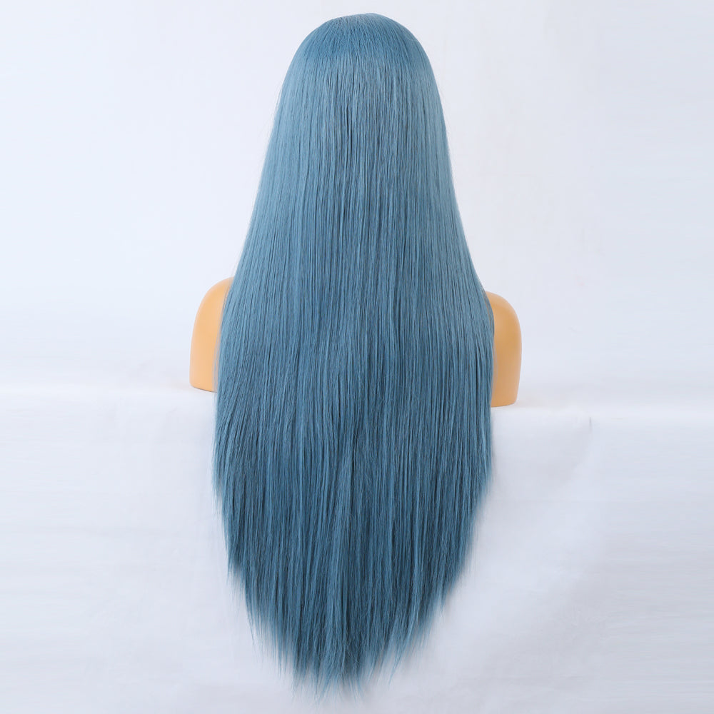 Long Straight Blue Wigs Natural Synthetic Hair Heat Resistant Wigs for Women Girls Cosplay